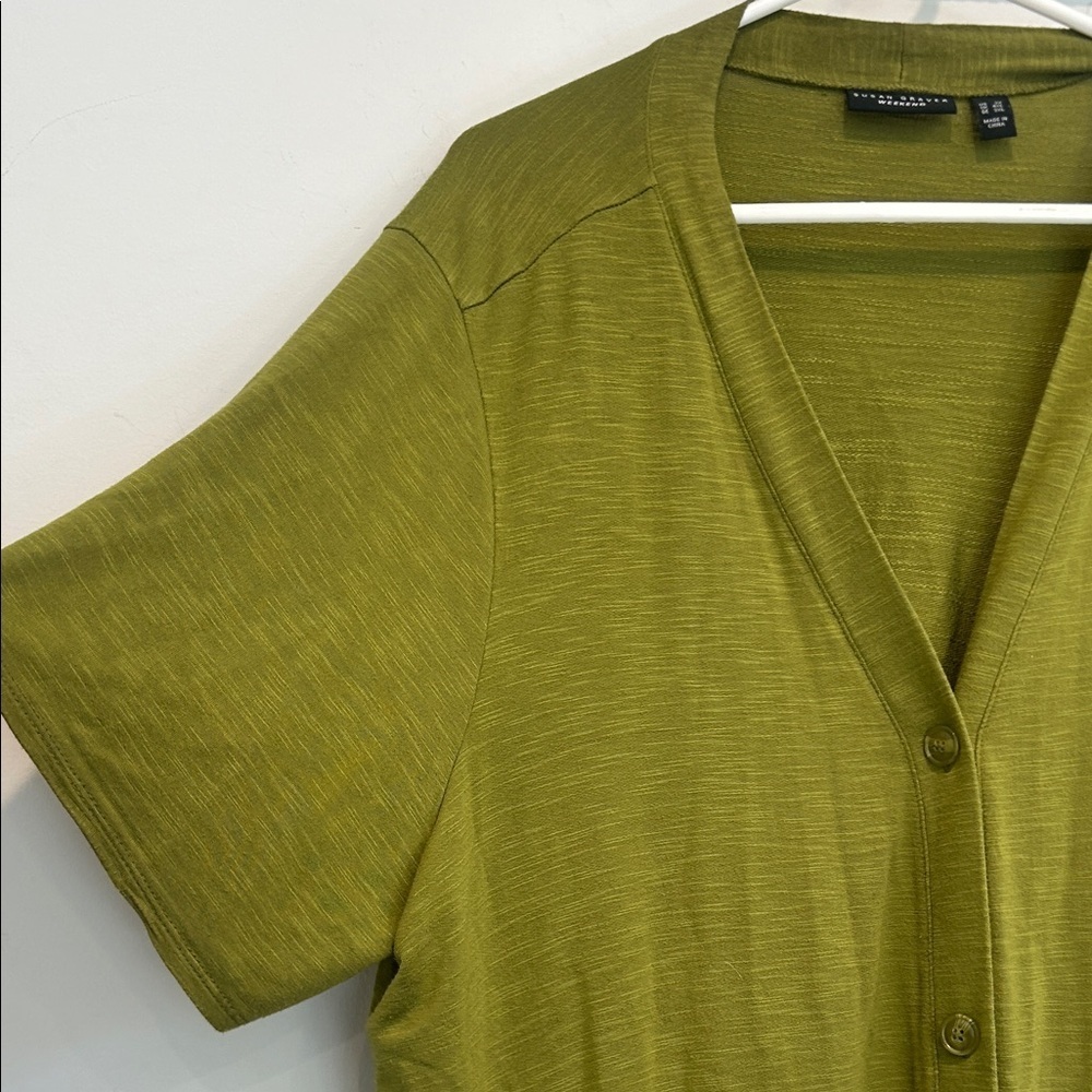 Susan Graver moss Green soft v neck button down short sleeve Cardigan 3X women’s - Picture 3 of 7